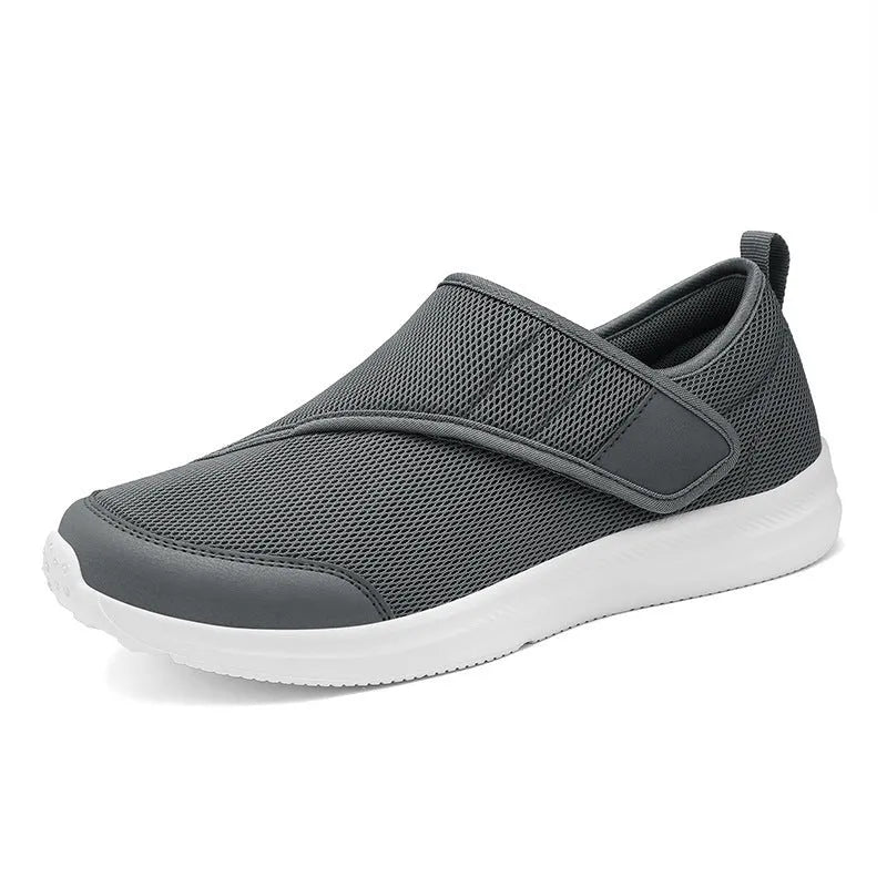 Men's outdoor mesh walking shoes with Velcro closure in blue colour