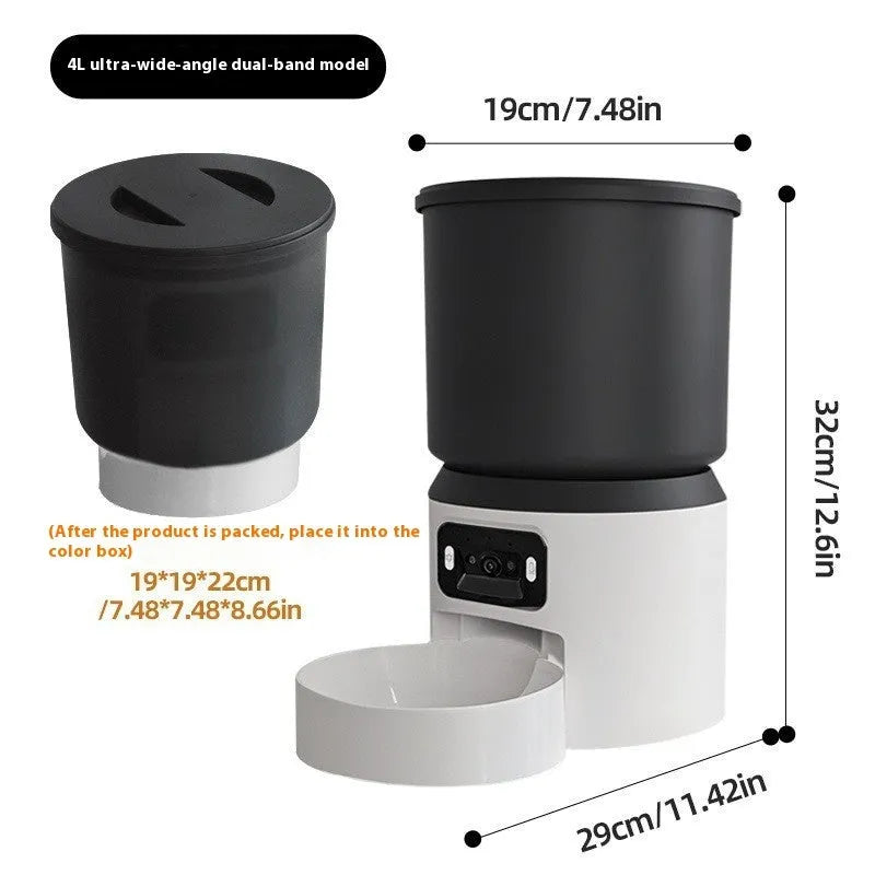 4L smart pet feeder with timing and remote monitoring featuring rotatable camera and stainless steel bowl options