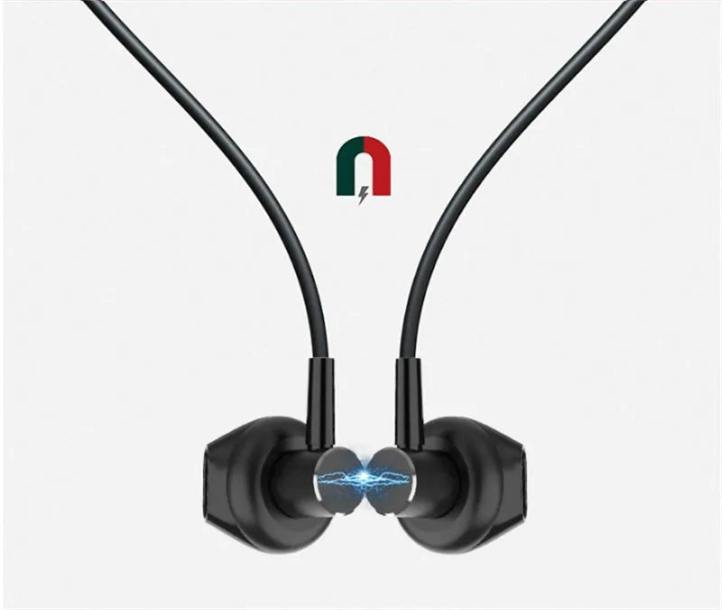 Bluetooth hanging neck earphones in Black or Red with 90-hour battery, magnetic earbuds, and TPE neckband