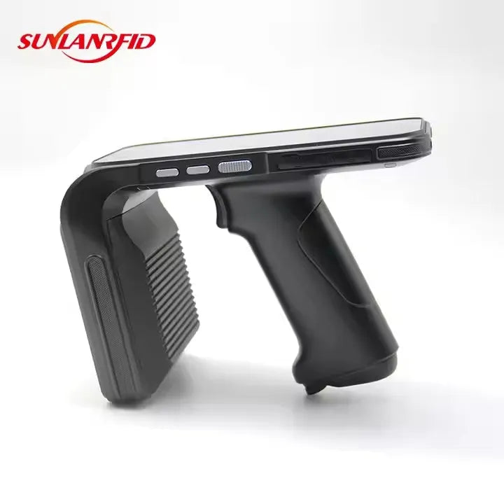 SLP-05 handheld Android UHF RFID scanner and barcode reader shown in use
