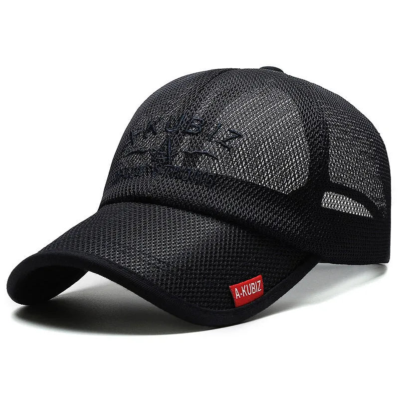 Men's adjustable cotton mesh baseball cap in dome crown style for summer