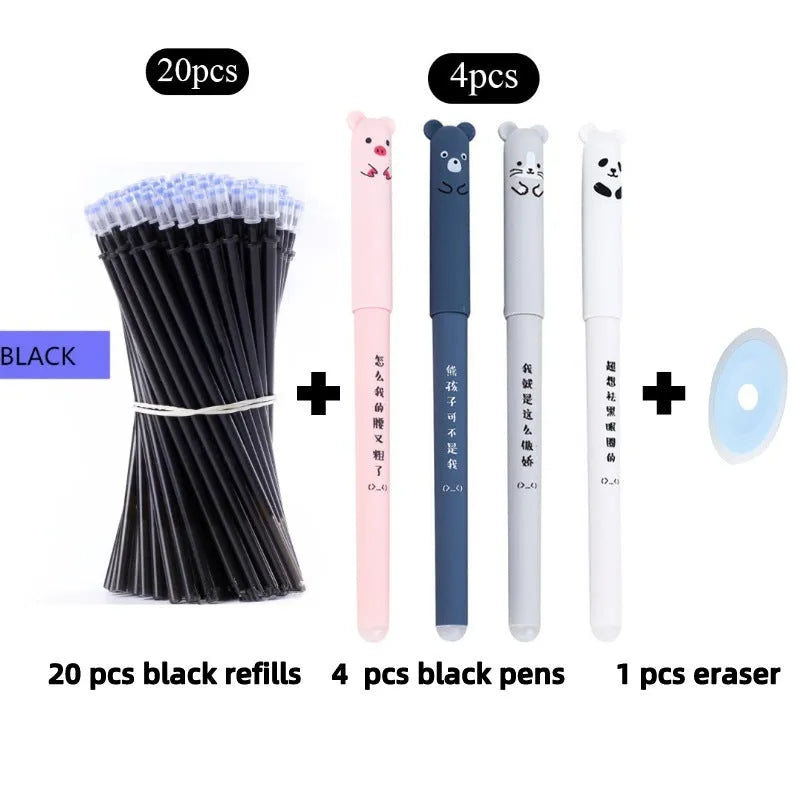 0.5mm hot erasable pen with plastic shell in black, blue, or red with refills and nib sets