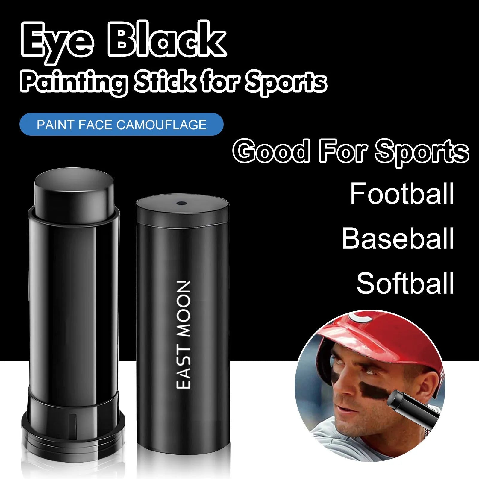 Sports eye black paint stick in compact packaging for athletic blackening applications