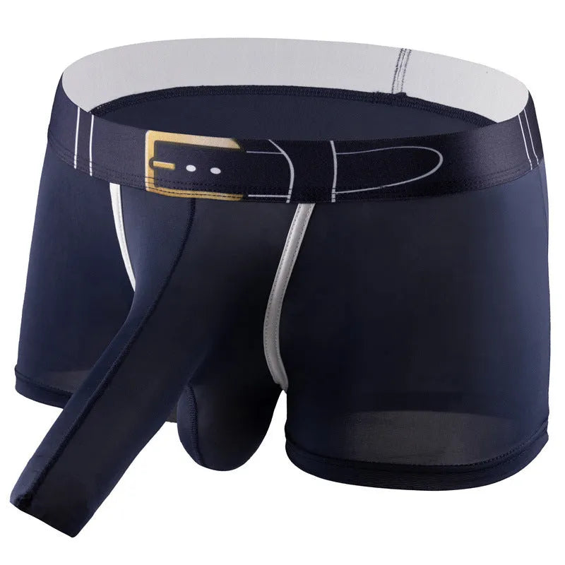 Men's solid colour Ice Silk boxer shorts laid flat, showing mid-waist design in one of six available colours.