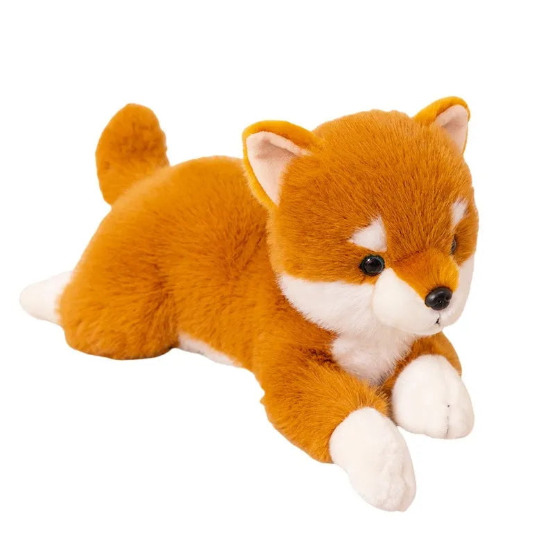 Lying posture simulation Shiba Inu plush doll in brown with soft short plush fabric and PP cotton filling