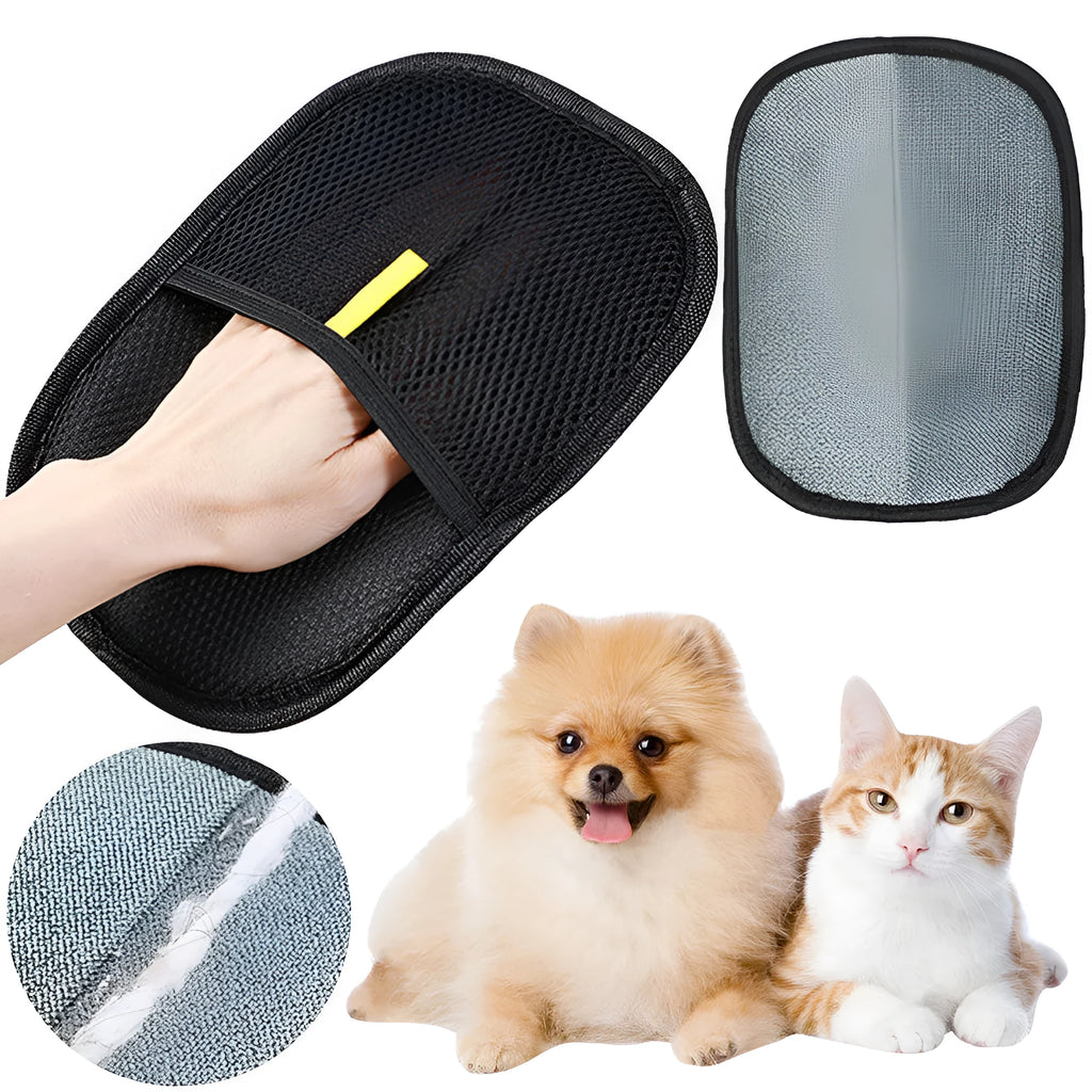 Black pet hair removal glove with silicone bristles for deshedding dogs cats rabbits