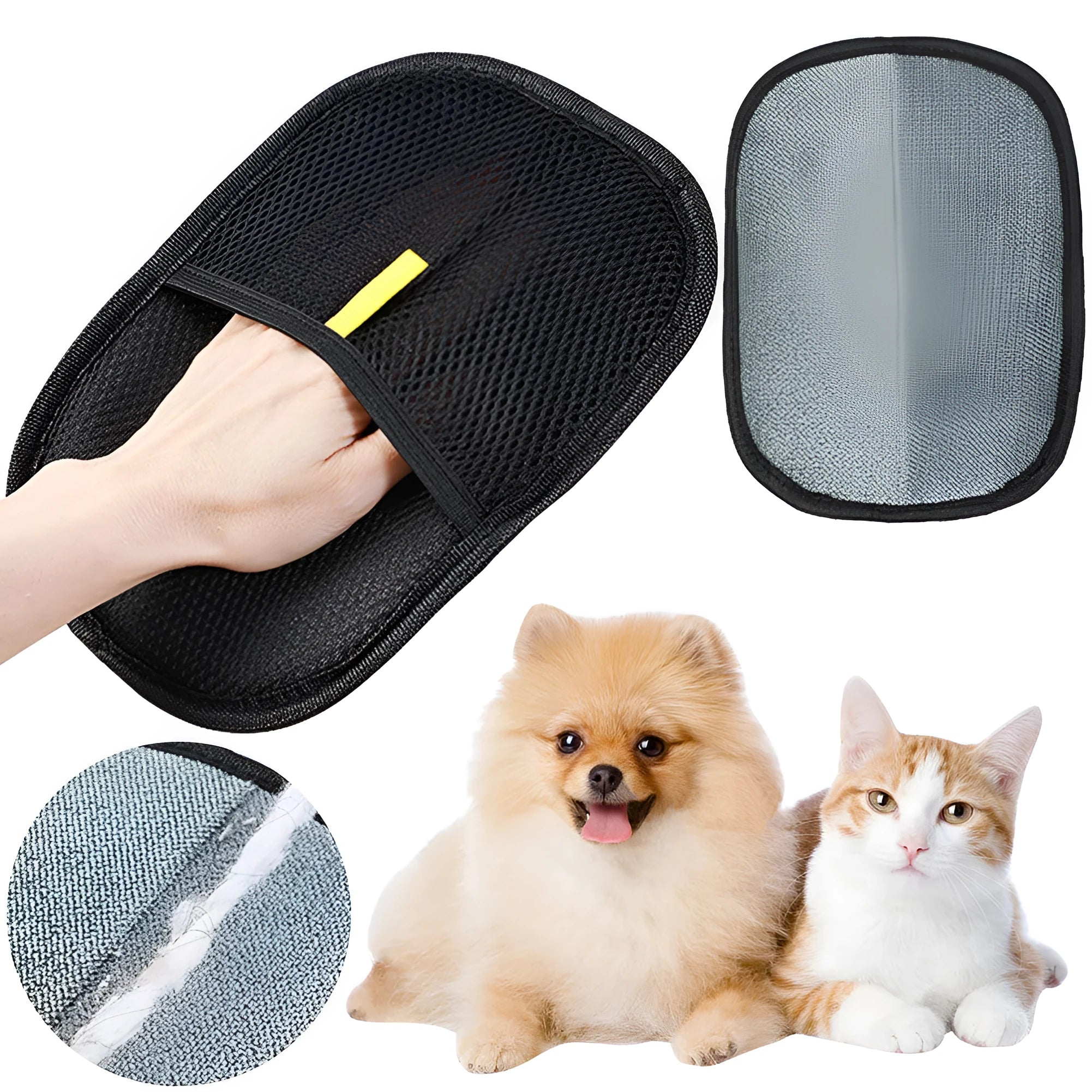 Black pet hair removal glove with silicone bristles for deshedding dogs cats rabbits
