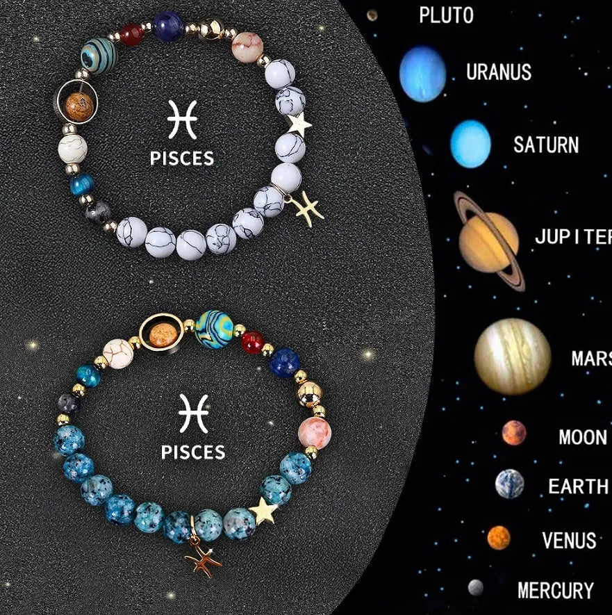 Set of two natural stone beaded bracelets on elastic cords for zodiac signs.