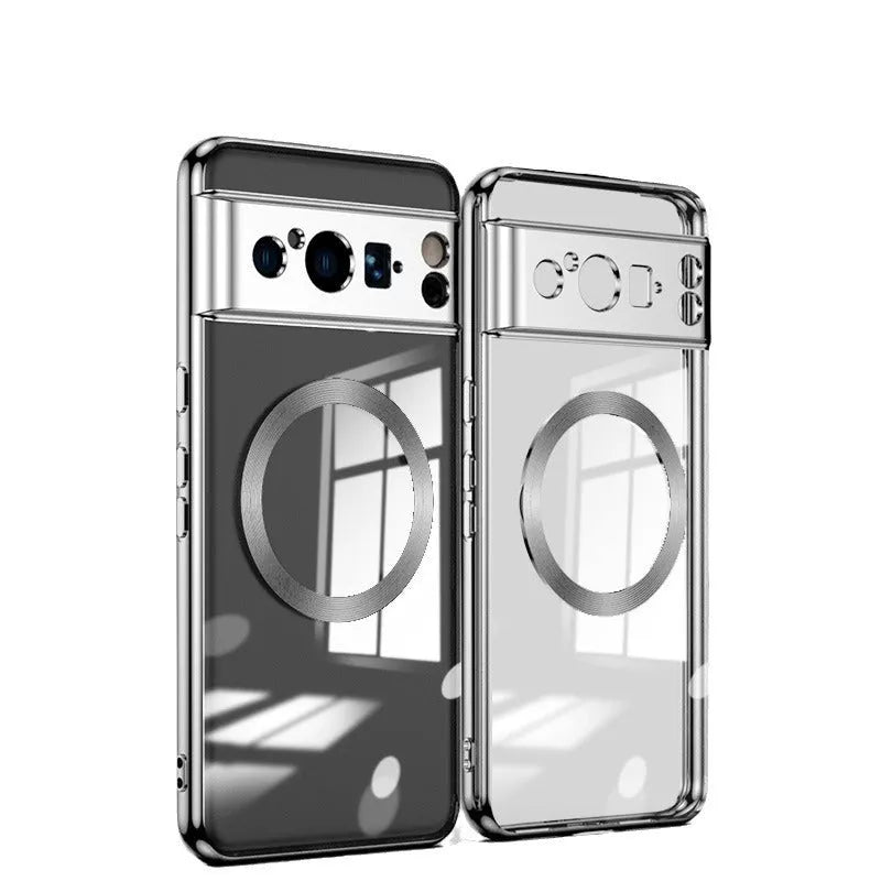 Slim silicone phone case with magnetic ring for Google Pixel 8 Pro, in lavender colour