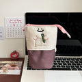 Brown Korean style cartoon collapsible pencil case with Oxford fabric 17x14cm dimensions