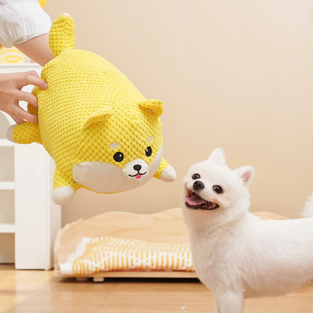 Large and medium plush calming dog toy with squeaker for chewing and teeth cleaning