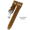 Genuine leather watch band strap in black with silver buckle, 22mm width