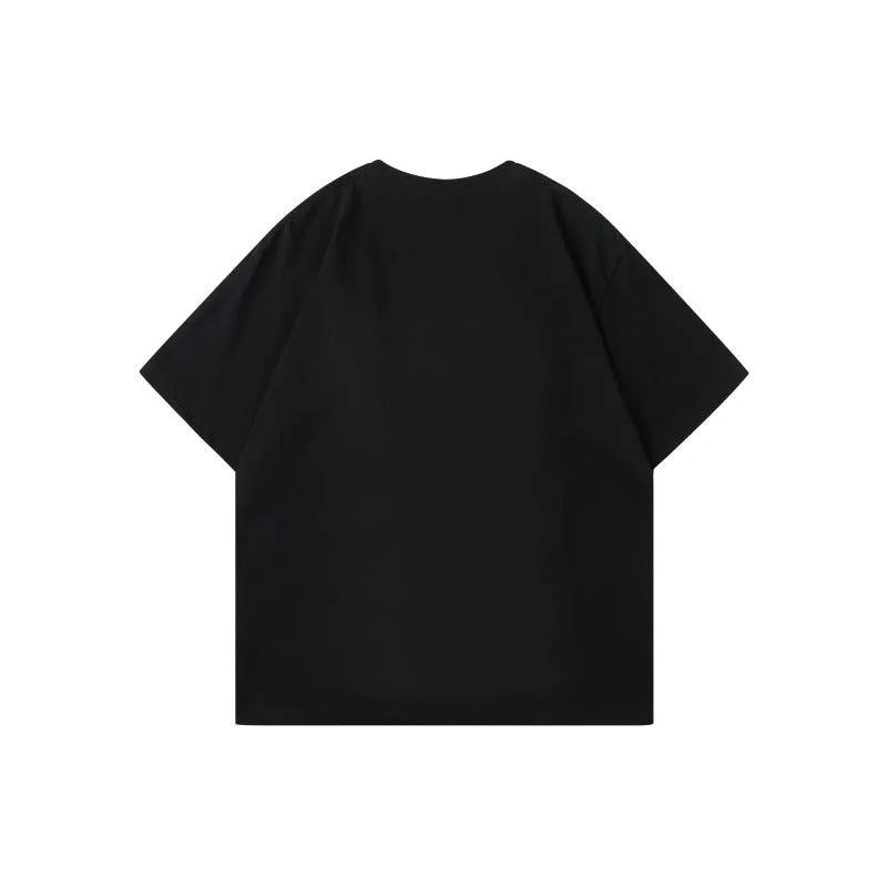 Cotton colour contrast patchwork round neck loose short sleeve pullover top with letter pattern in three colours