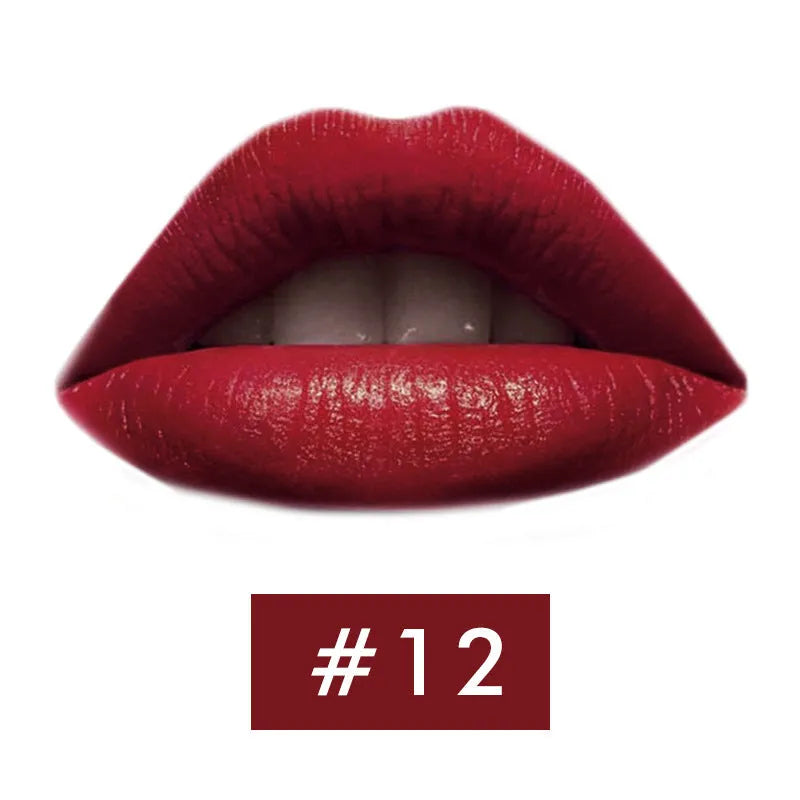 Beauty Creative mushroom head matte lipstick in black tube, shade Rose Red colour swatch
