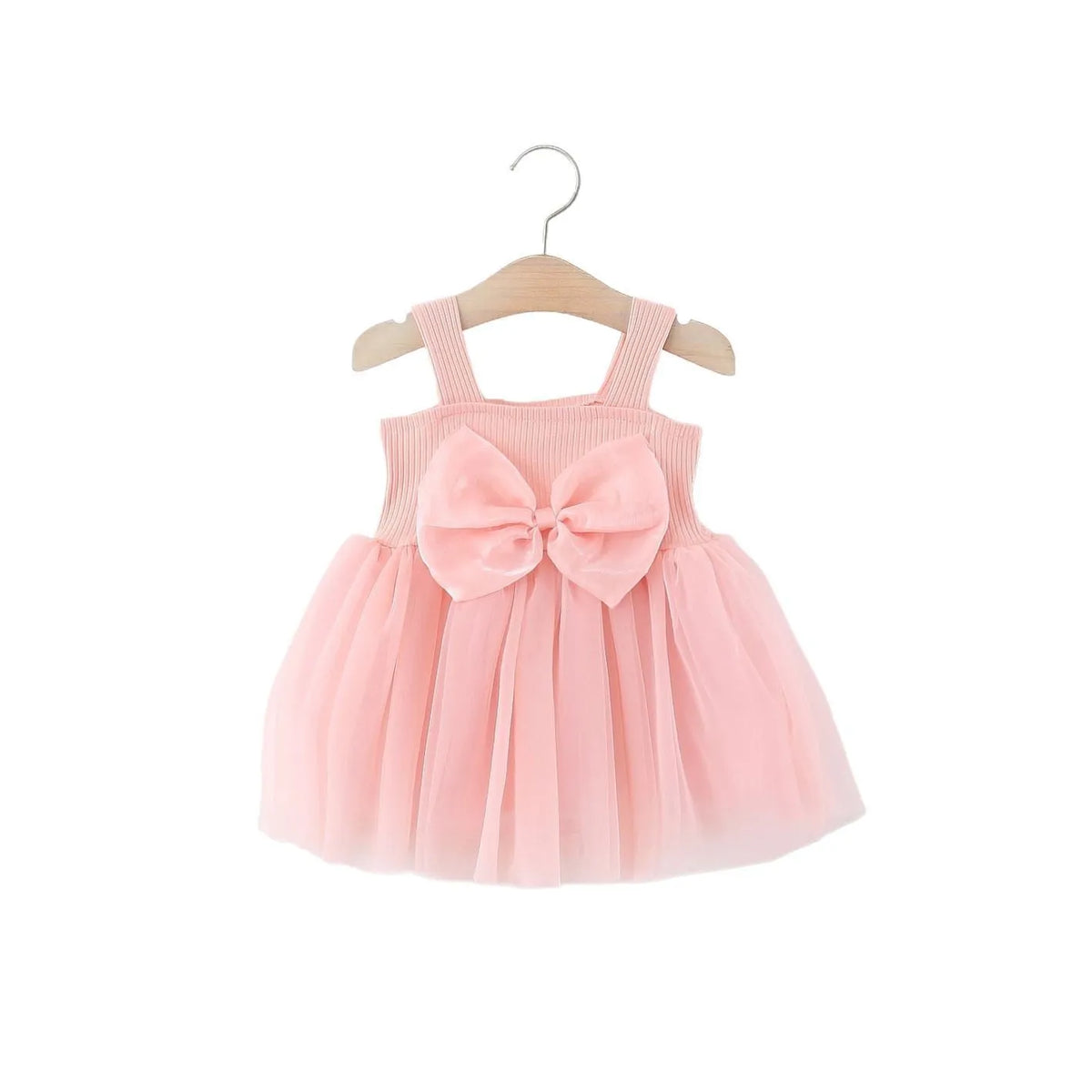 Girls' sleeveless polyester summer dress in solid colour sling style, pink option
