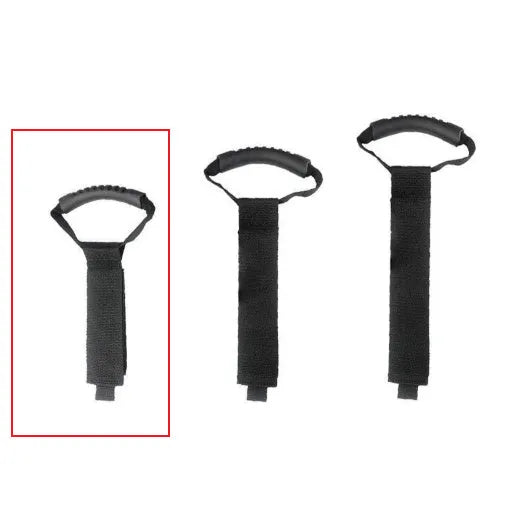 Portable heavy-duty nylon storage strap with velcro handle in standard colour, lying flat against a neutral background.