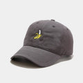 Curved dome crown baseball cap with embroidered banana fruit design in multiple colours