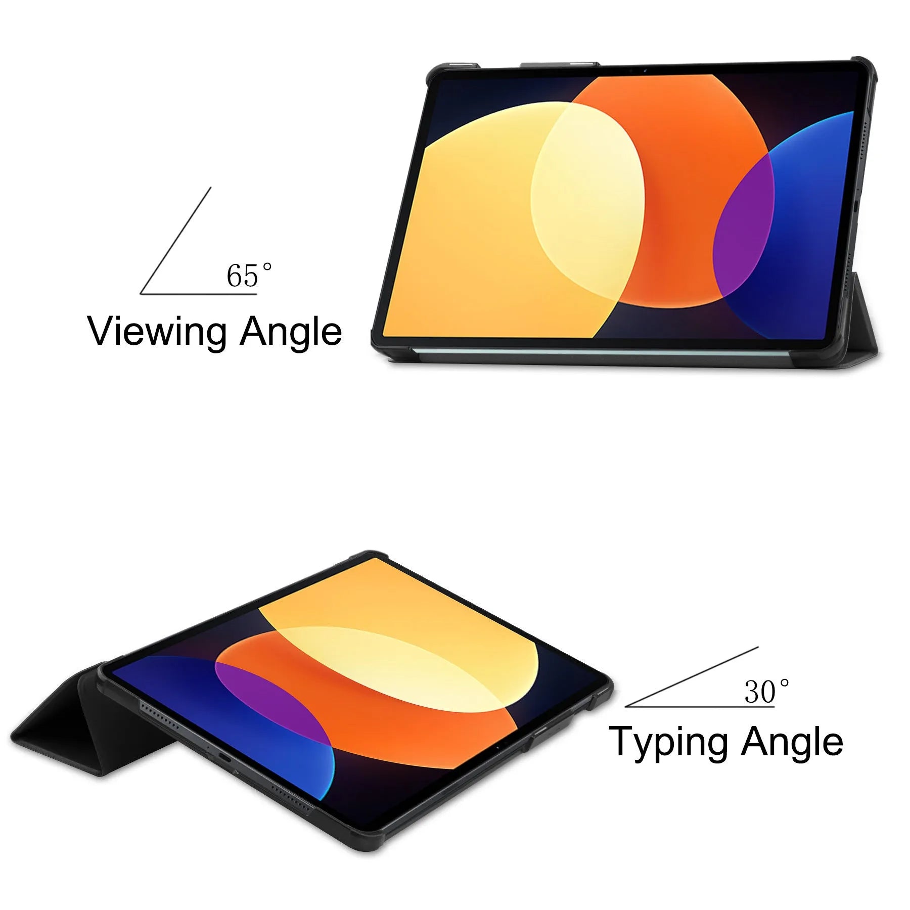 Ultra thin anti drop protective case for Xiaomi Pad 5 Pro 12.4 in black with tri-fold stand