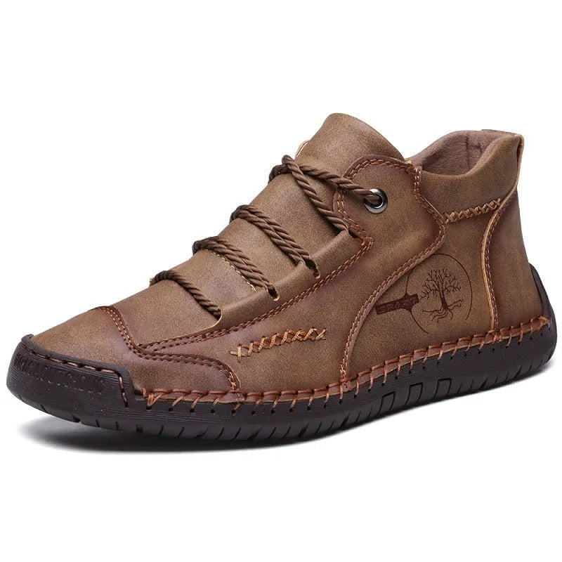 Men's leather high-top work shoes with round toe and lace-up closure in various colours