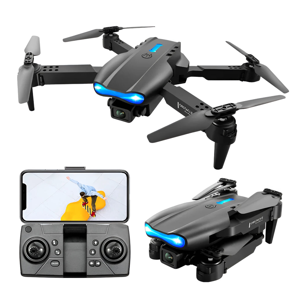 Black 4K dual camera drone with three-sided obstacle avoidance and foldable design