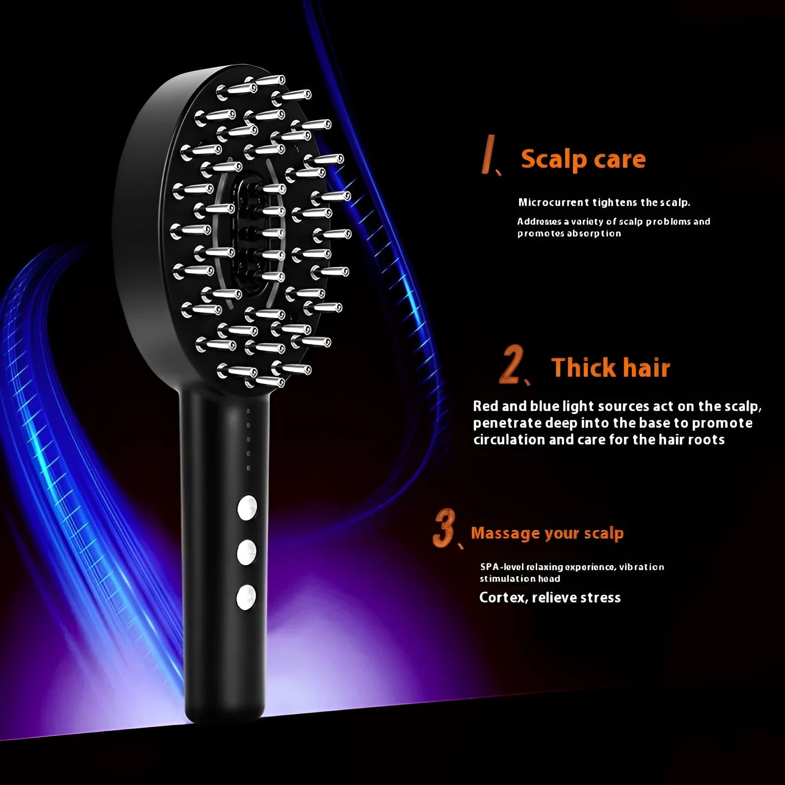 KD3802 Black scalp massage device with multifunctional vibration features and rechargeable design