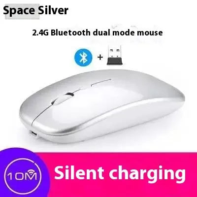 Bluetooth dual-mode wireless mouse in grey, compact rechargeable silent optical laptop mouse with USB cable