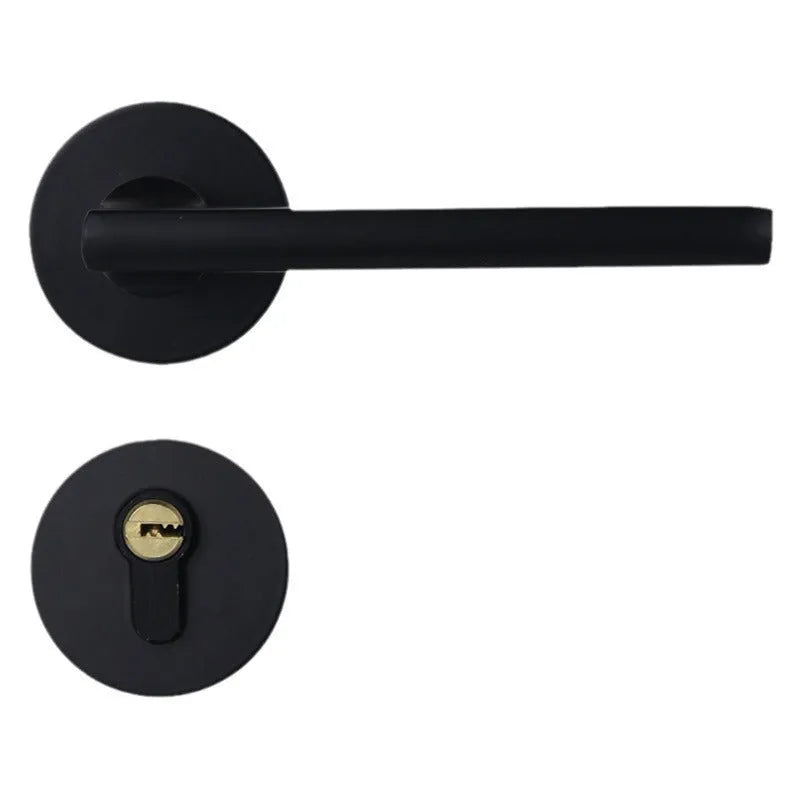 Aluminium alloy indoor split magnetic door lock handle for timber doors in black finish.