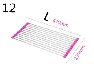 Stainless steel folding kitchen sink drain rack shown in a choice of colours