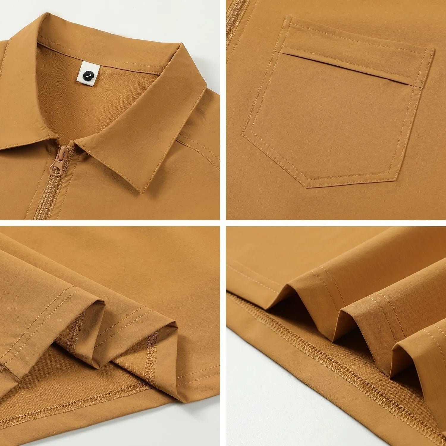 Short sleeve nylon shirt with multiple zippered pockets on the lapel, shown in silver grey.