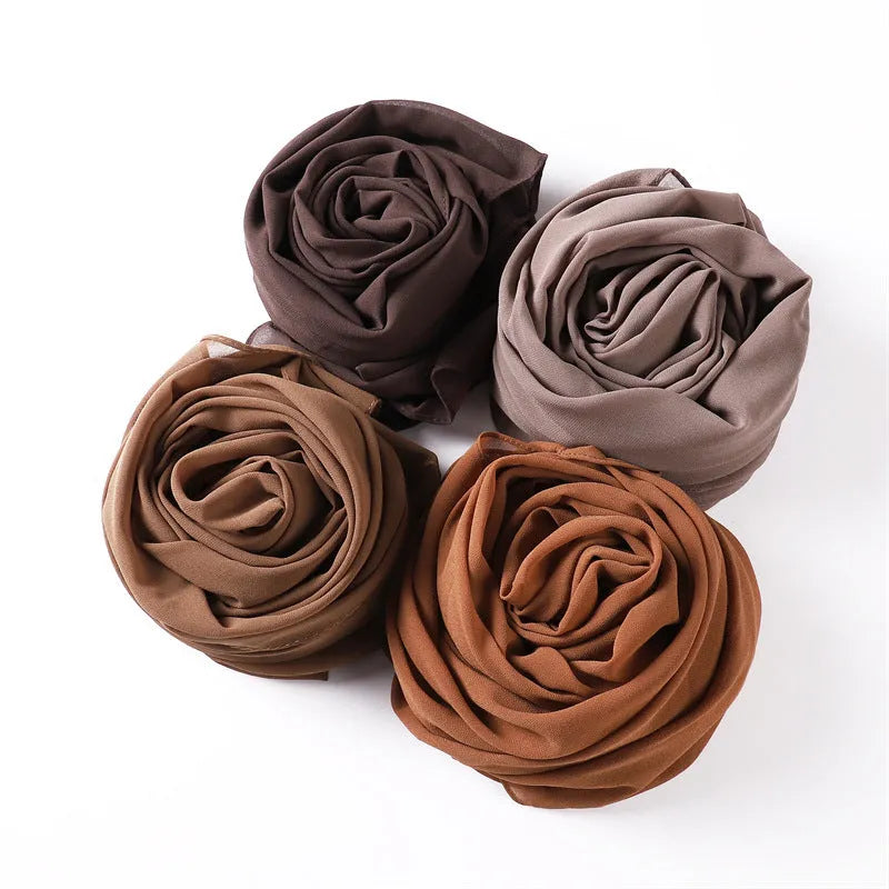 Solid colour pearl chiffon scarf head covering 70x180cm in monochrome shade