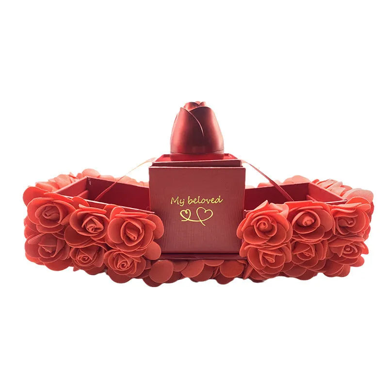 Handmade preserved soap rose gift box with crystal pendant necklace and aluminium alloy jewellery drawer