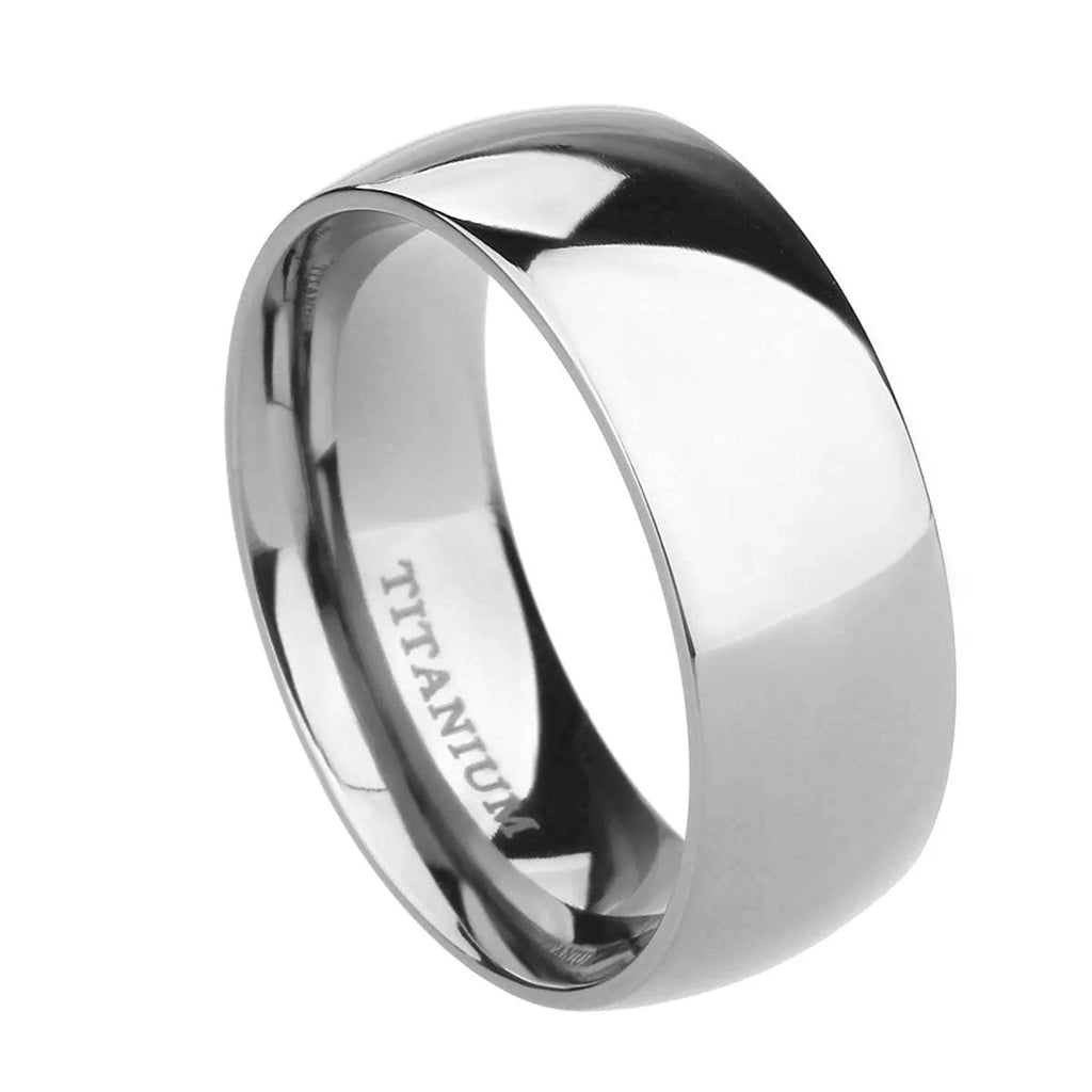 Solid titanium steel unisex ring in matte silver finish, shown in 2mm, 4mm, and 6mm band widths.