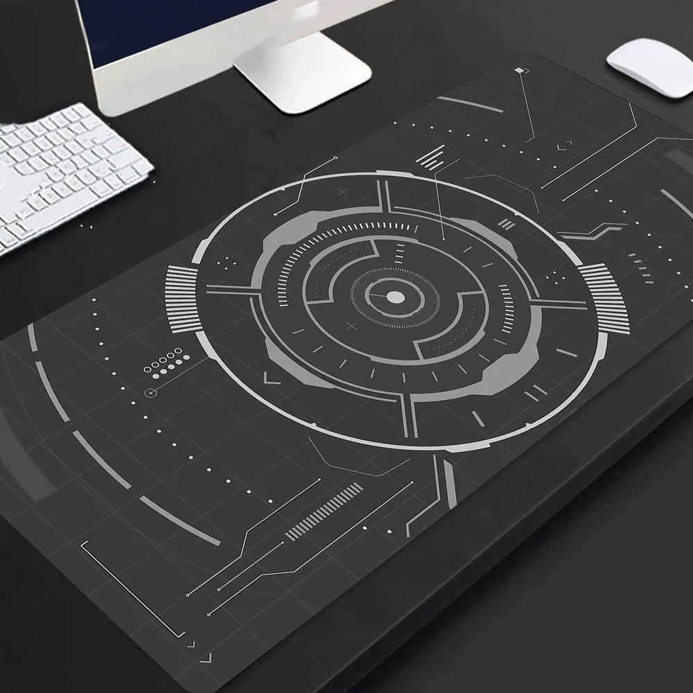 Full black extended extra long rubber mouse pad on desk for gaming and office use
