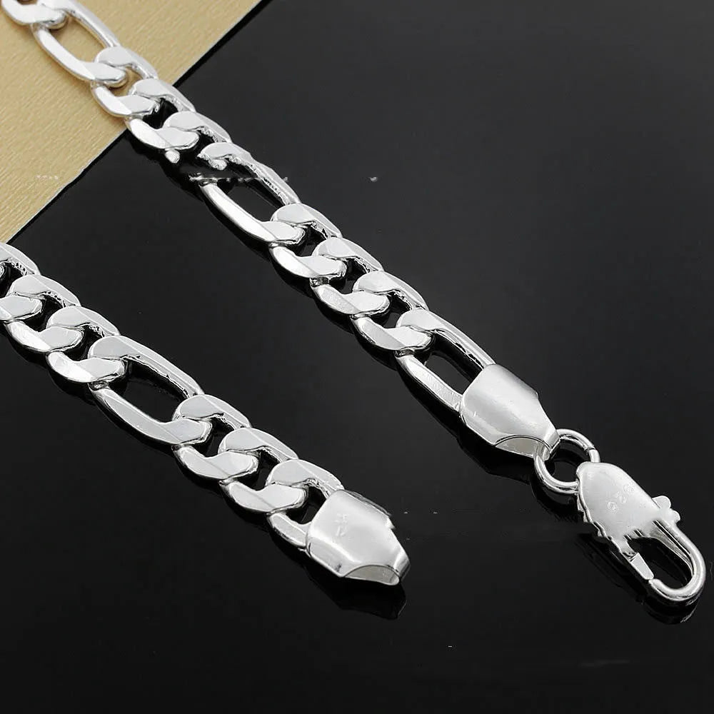 Silver-plated blade chain necklace for men 8mm width Korean fashion style 20 inch length