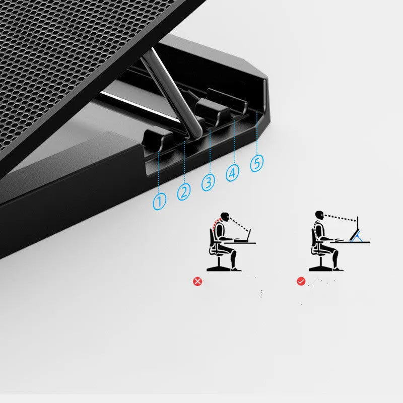 A9 laptop cooler radiator with six fans and alloy frame in black regular version