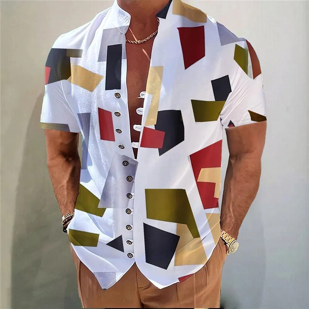 Youth short sleeve shirt with 3D printed geometric floral pattern in cardigan style