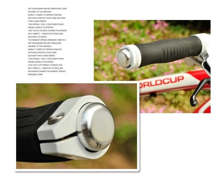 A pair of anodised aluminium bicycle handlebar safety lights in a choice of colours, showing the LED lens and mounting nut.