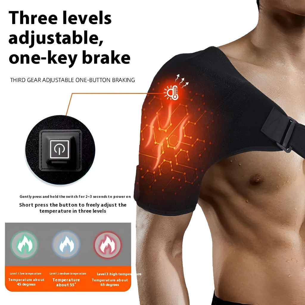 USB electric heating shoulder pad showing plug and free size design.