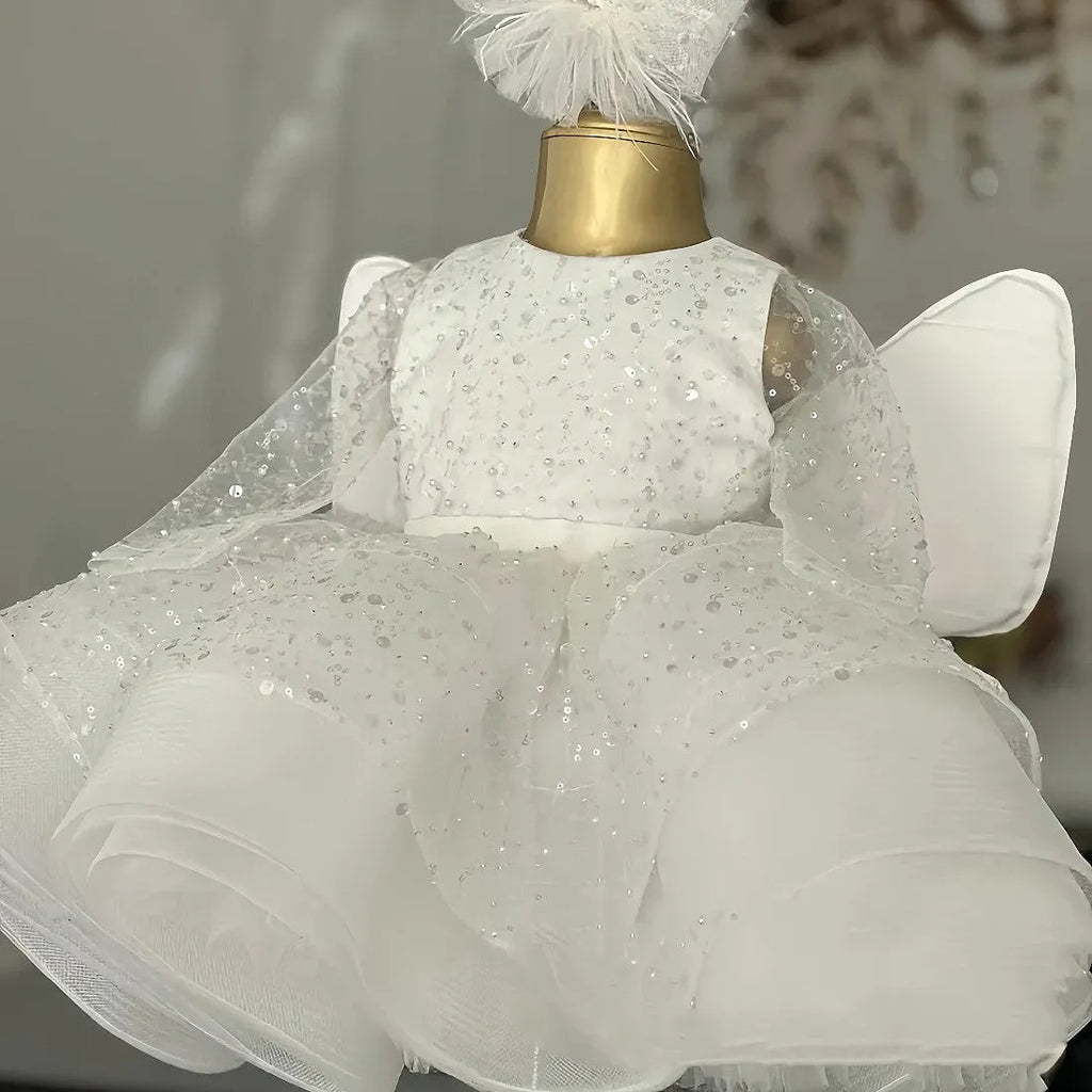 White polyester princess dress for girls with hair accessory, suitable height 80-140cm