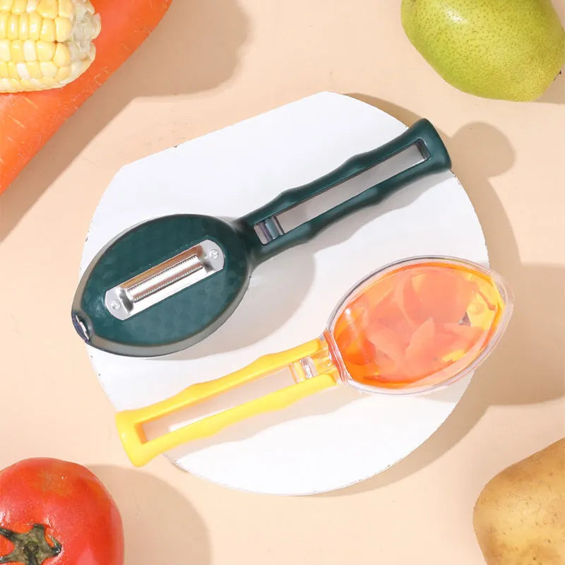 Yellow peeling knife with protective plastic storage lid for fruits and vegetables