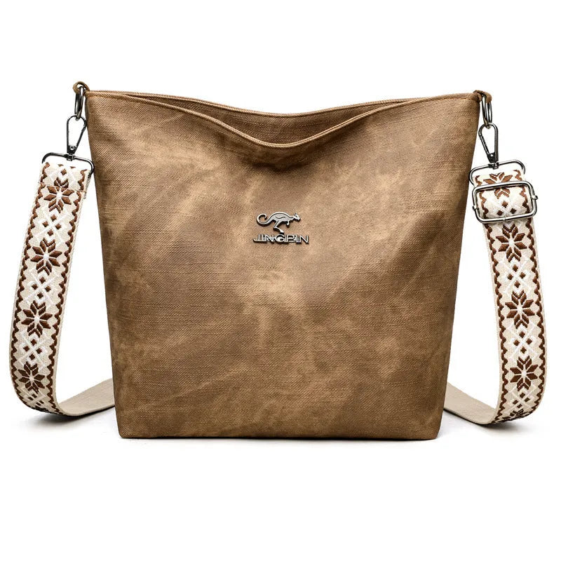 Soft PU shoulder bag in grey, pink, or yellow with adjustable strap and polyester lining
