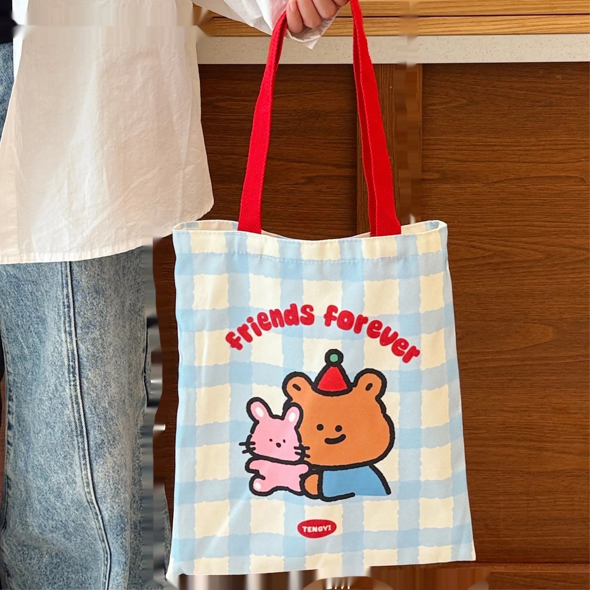 Cartoon canvas bag with printed animal designs measuring 30x36x24cm in multiple colour options