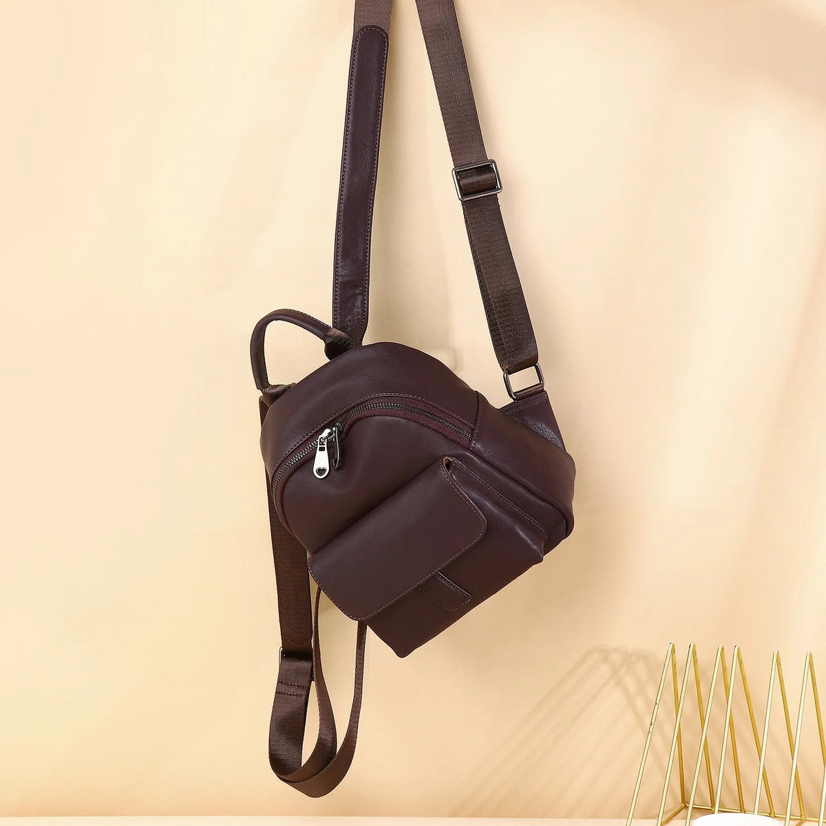 All-match first layer cowhide women backpack in black, 24x20x10cm, business travel handbag