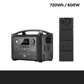 RIVER Pro 720Wh portable power station with front panel showing AC outlets, USB ports, and display screen