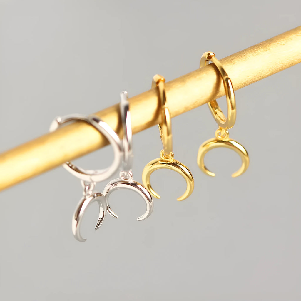 S925 sterling silver crescent moon earrings polished finish gold colour and white gold colour options