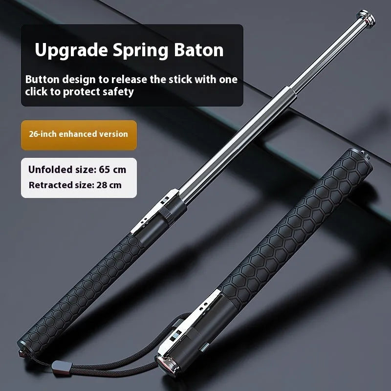 Titanium black aluminium alloy automatic spring expandable baton on dark background