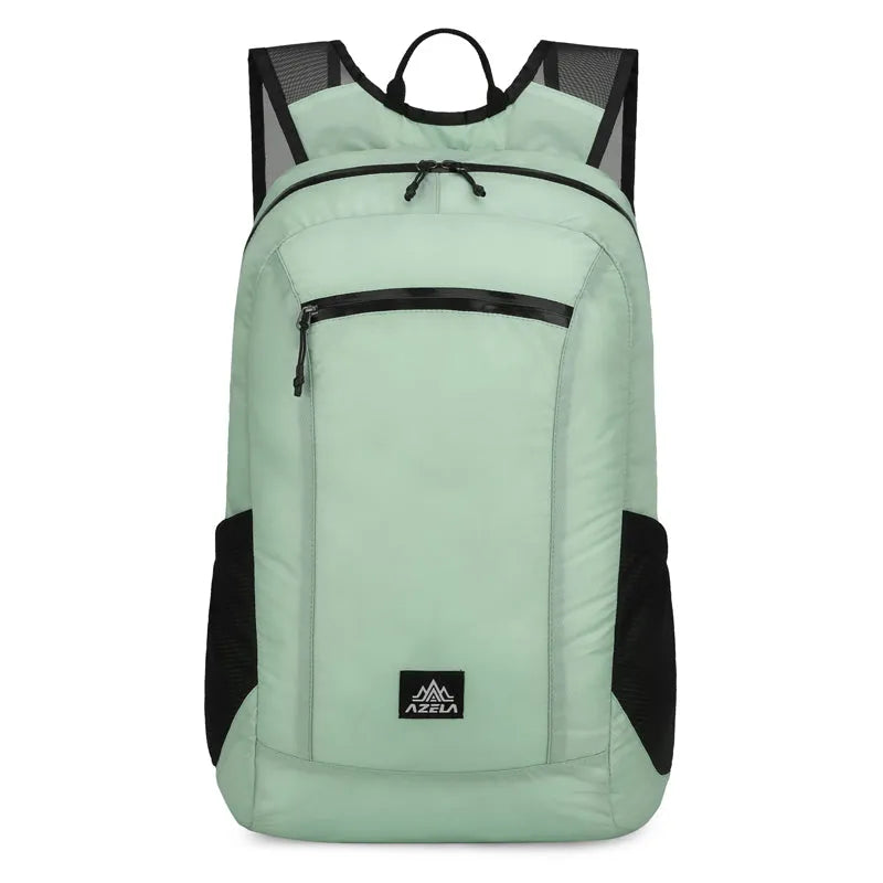 AZELA lightweight white hiking backpack with multiple pockets and breathable mesh straps for outdoor use
