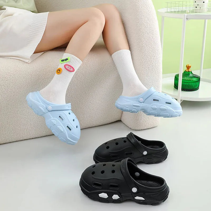 Unisex EVA garden clog sandals thick sole summer anti-slip outdoor footwear light yellow