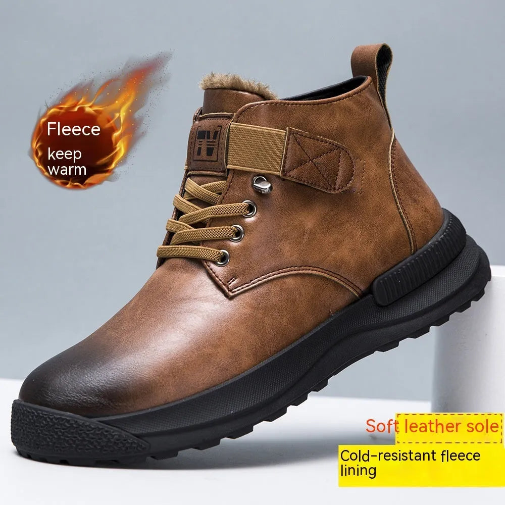 Black platform Martin Boots with velvet-style artificial PU upper and high-top design