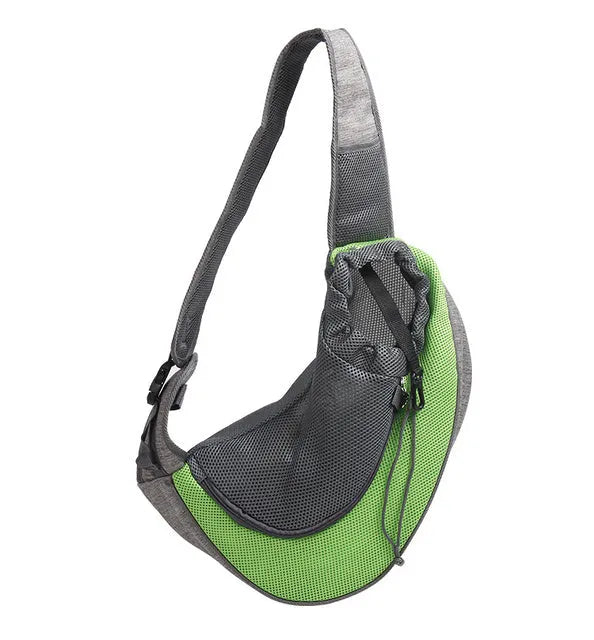 Mesh fabric pet carrier sling with PVC base in seven colours, showing S and L size options